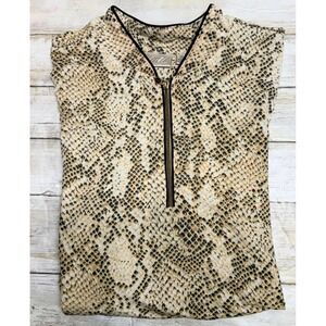 Tail Tech Womens Golf Polo Shirt Tan Snakeskin Animal Print Quarter Zip size XL